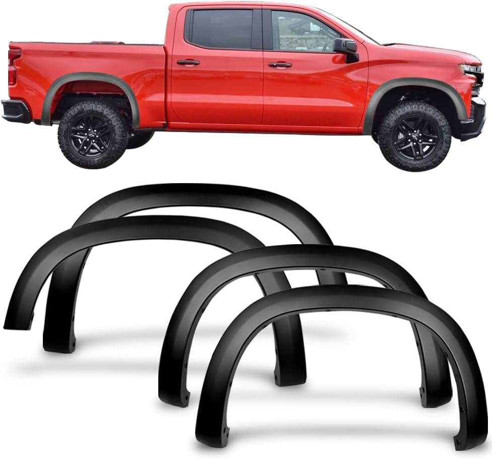 Maple4x4 2019-2024 Compatible with Silverado 1500 OEM Style Fender Flares | Fits 2019-2026 Chevy Silverado 1500 (NOT for GMC Sierra) Factory Style OEM Fender Flares Smooth Black Paintable - OE208