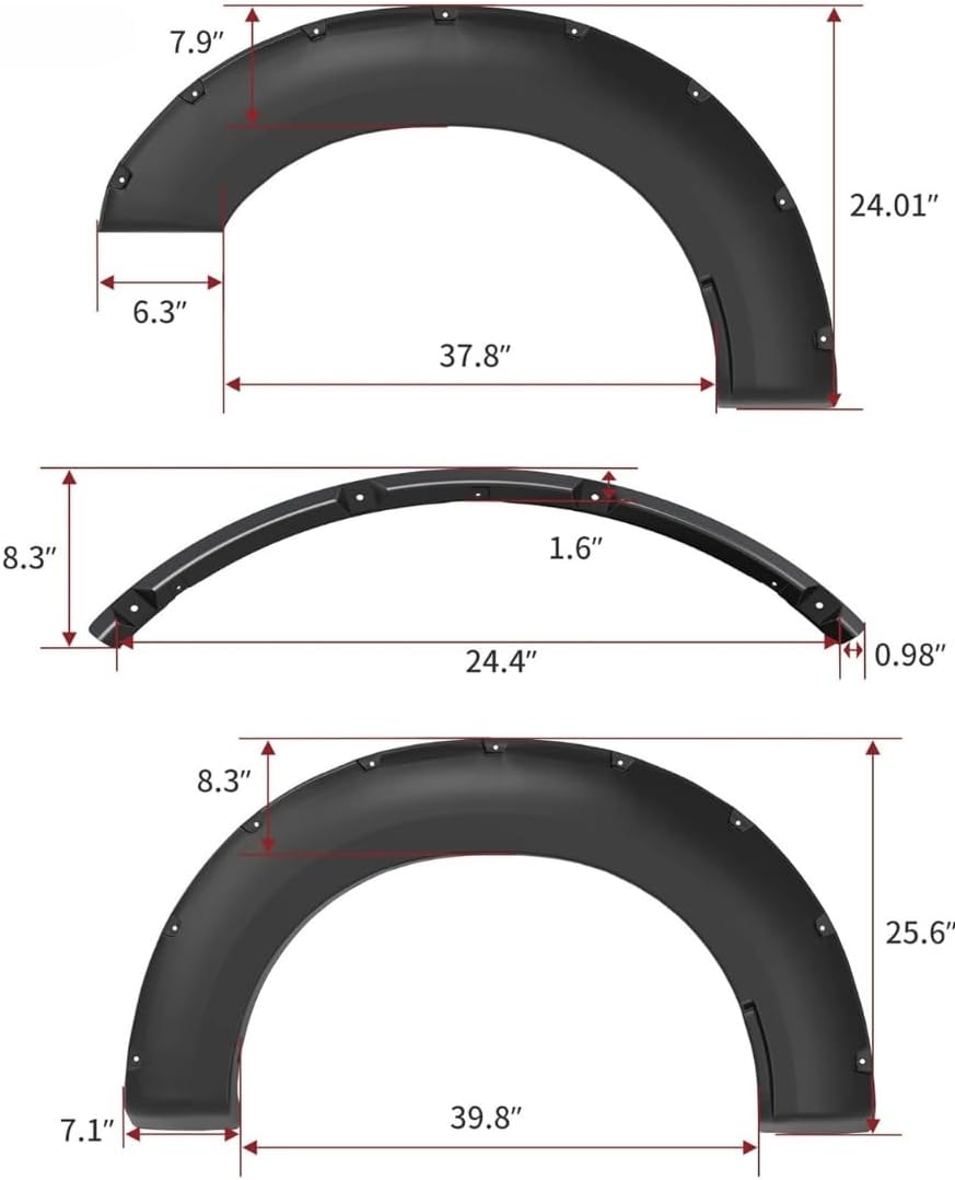 Maple4x4 2017-2022 Ford F250 F350 Superduty Pocket Style Riveted Fender Flares | Smooth Black Set of 4 - FF108