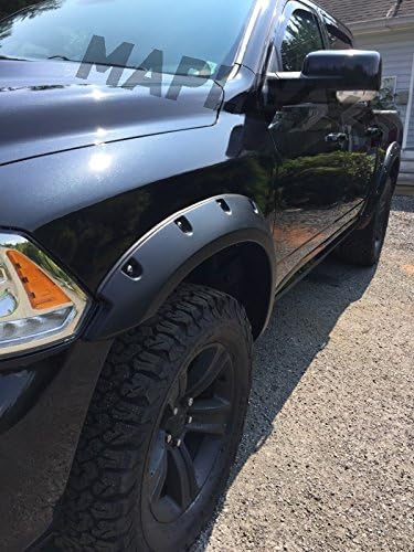 Discounted Demo Fender Flares with Minor Scratches | Maple4x4 2009-2018 Ram 1500 & 2019-2024 Compatible with Dodge Ram 1500 Classic Body(Excludes R&T Models,New Body Style) Pocket Style Riveted Fender Flares | Smooth Black Paintable, Set of 4 - FF304-1