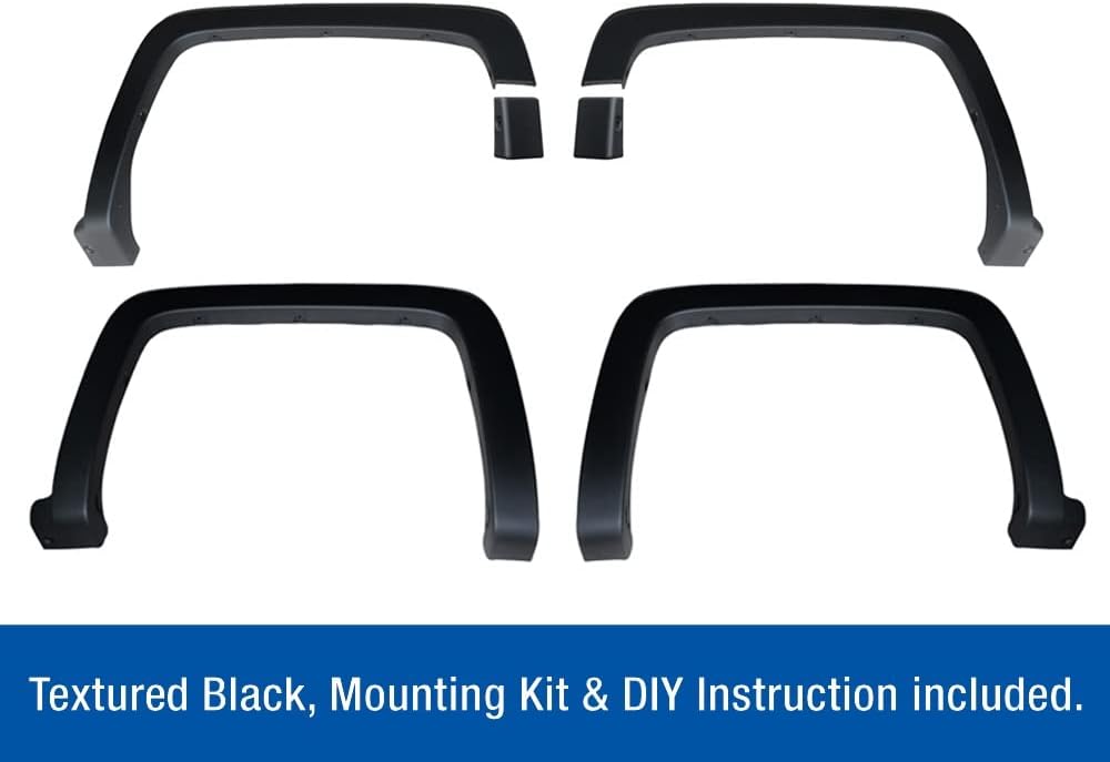 Maple4x4 2014-2018 Chevy Silverado 1500 & 2015-2019 Silverado 2500/3500HD Factory Style OEM Fender Flares – 6PC Set, Fine-Texture Matte Black Paintable -- OE206