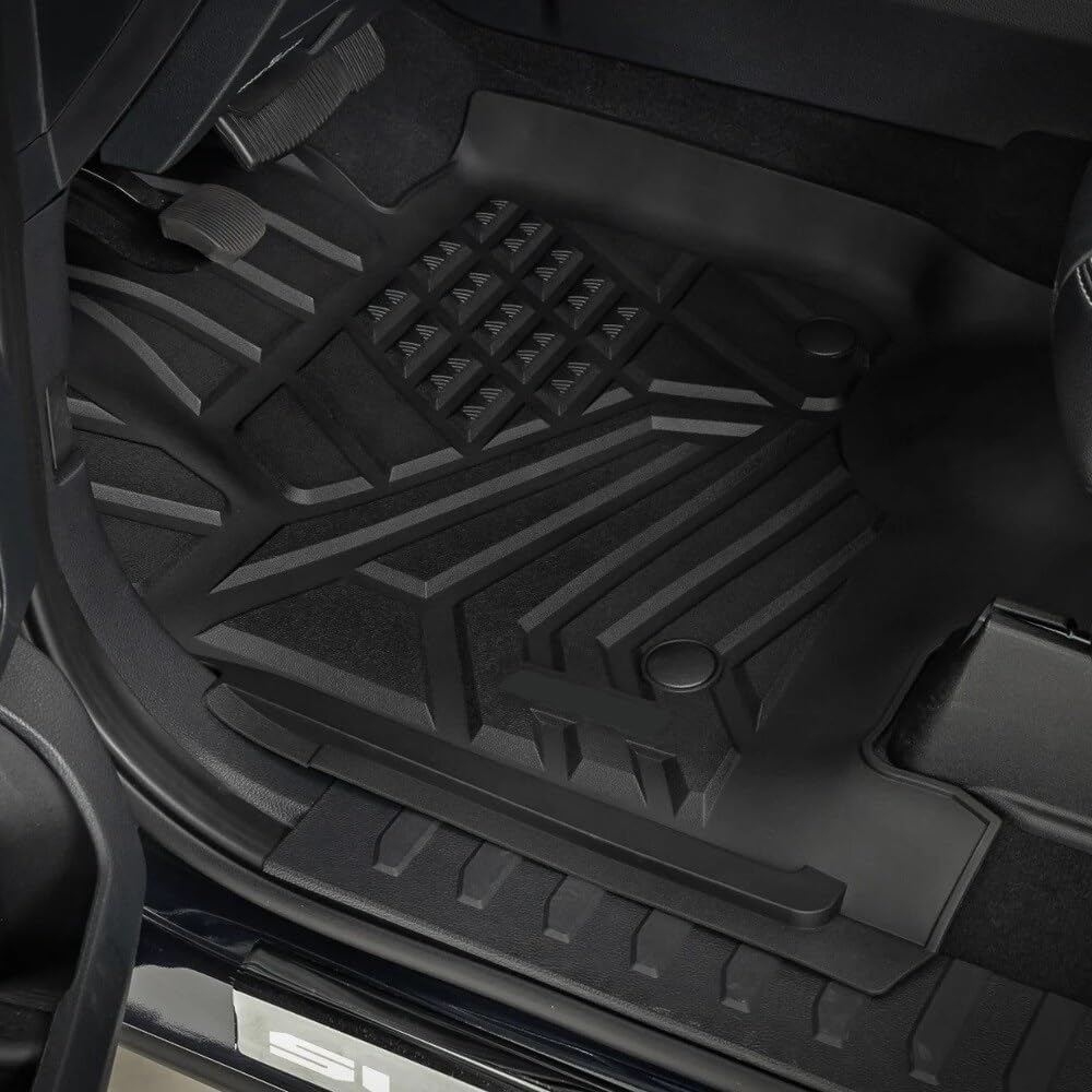 Floor Mats Fits for 2017-2025 Ford F-250/F-350 Super Duty Crew Cab | Custom Fit TPE All Weather | Non-Slip Textured Surface | Front and Rear Row - 3pcs Black