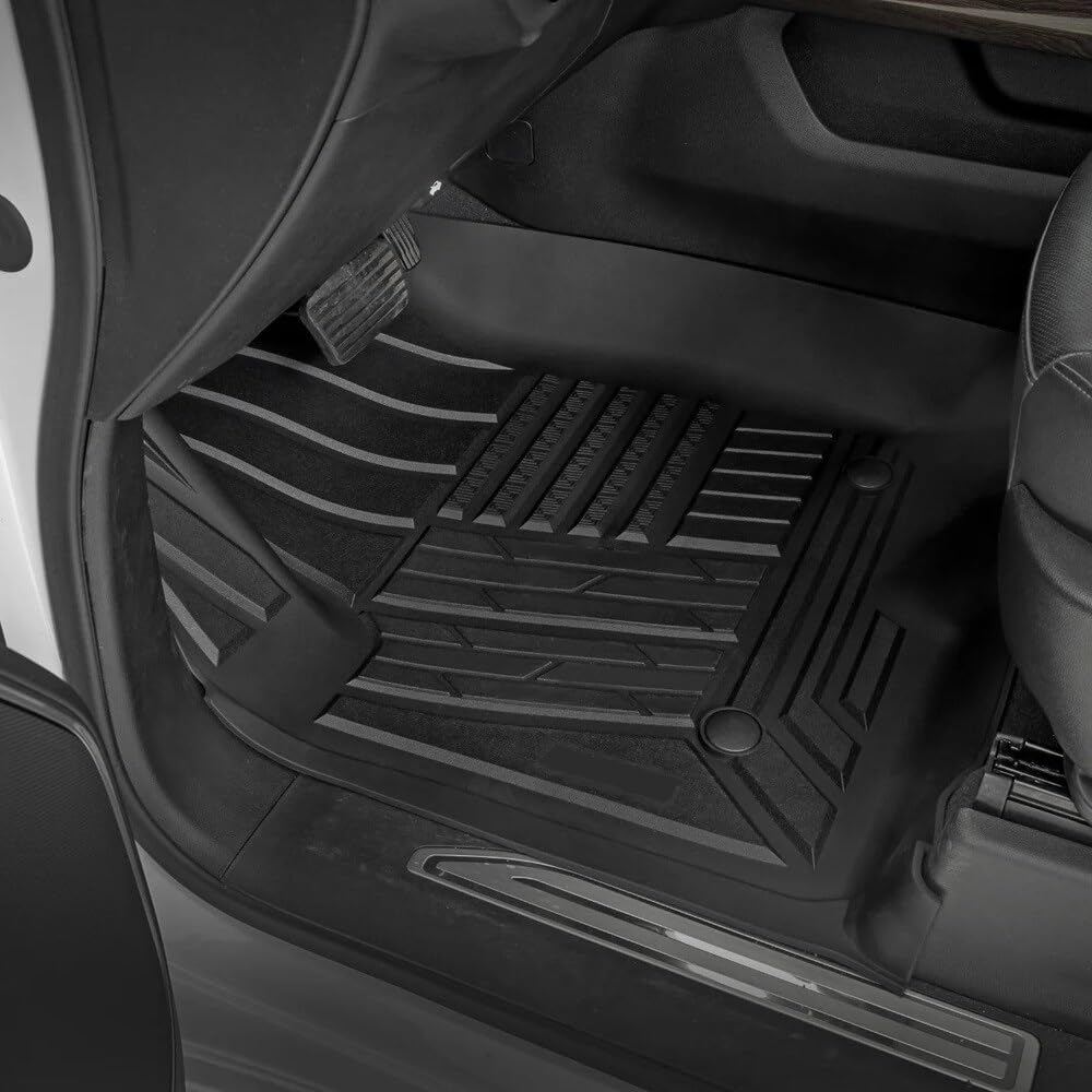 Floor Mats Fits for 2019-2025 Chevy Silverado/GMC Sierra 1500 & 2020-25 Sierra 2500/3500 HD Crew Cab | Custom Fit TPE All Weather | Non-Slip Textured Surface | 3pcs Black