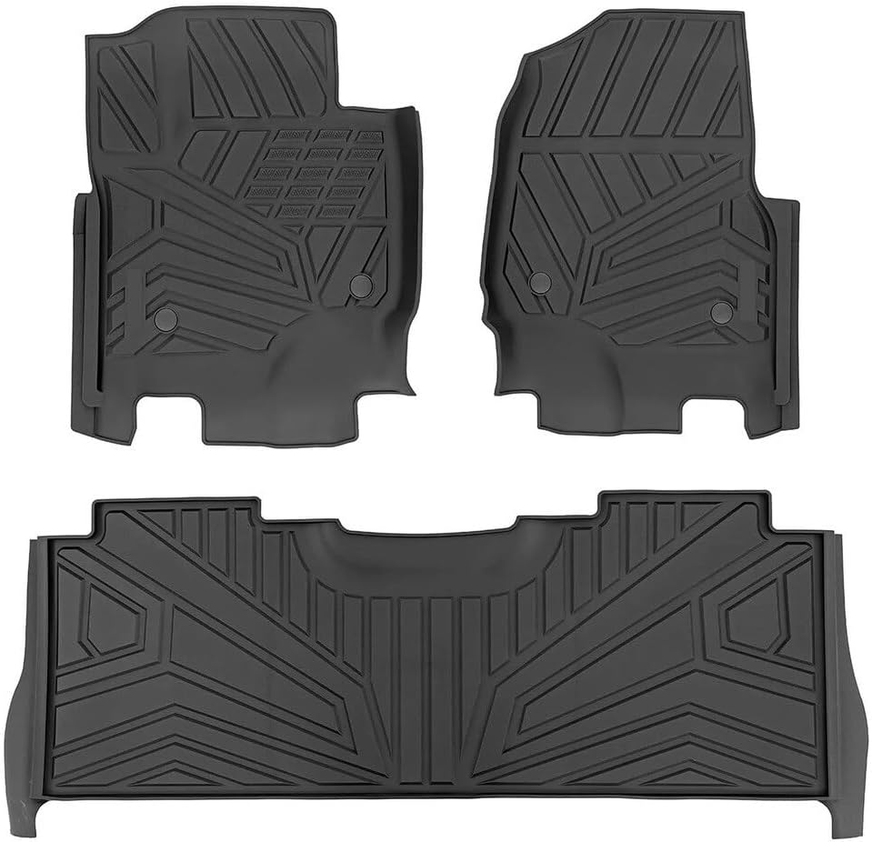 Floor Mats Fits for 2017-2025 Ford F-250/F-350 Super Duty Crew Cab | Custom Fit TPE All Weather | Non-Slip Textured Surface | Front and Rear Row - 3pcs Black