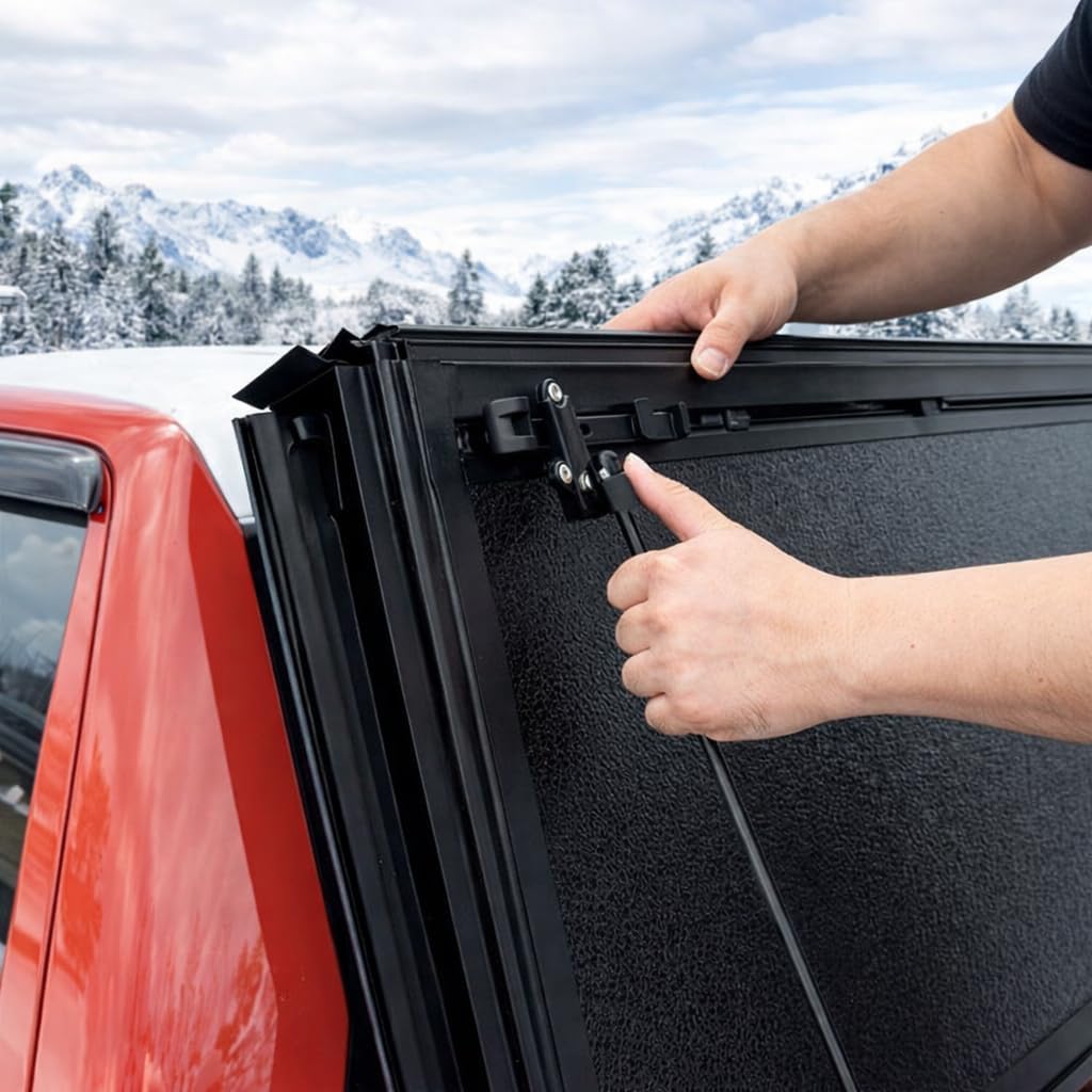 Maple4x4 2019-2026 Compatible with Ram 1500 6.4ft Hard Flush Tonneau Cover | Fits 2019-2026 Dodge Ram 1500 New Body 6.4ft Bed without RamBox (NOT for Classic) flush-mount aluminum Tri-fold Cover - LT018