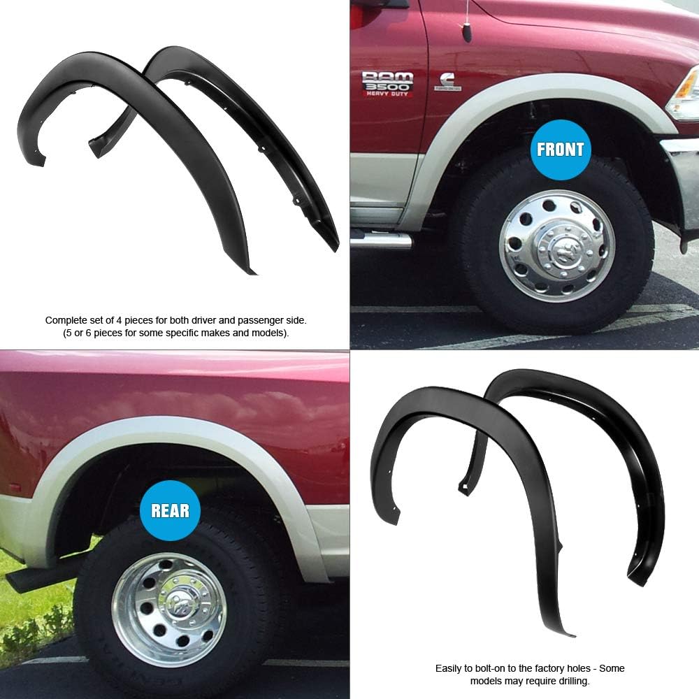 Maple4x4 Compatible with 2002-2008 Dodge Ram 1500 2003-2009 Dodge Ram 2500 3500 8ft Bed (NOT for 6.5ft bed or dually models) OEM Factory Style Fender Flares | Smooth black paintable Set of 4 - OE302