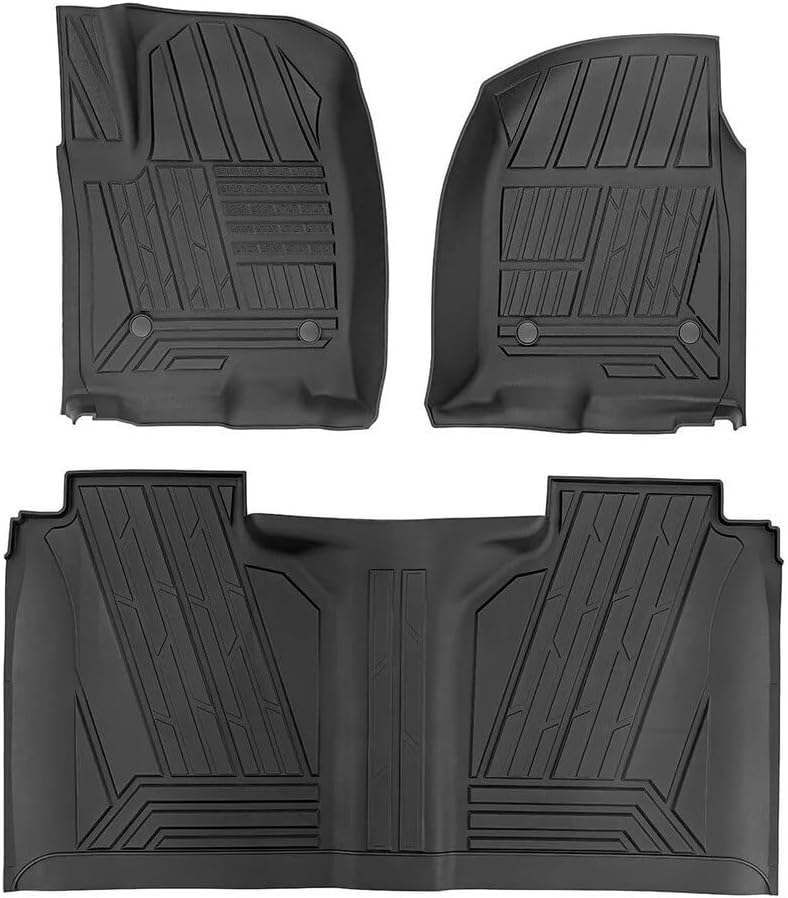 Floor Mats Fits for 2019-2025 Chevy Silverado/GMC Sierra 1500 & 2020-25 Sierra 2500/3500 HD Crew Cab | Custom Fit TPE All Weather | Non-Slip Textured Surface | 3pcs Black