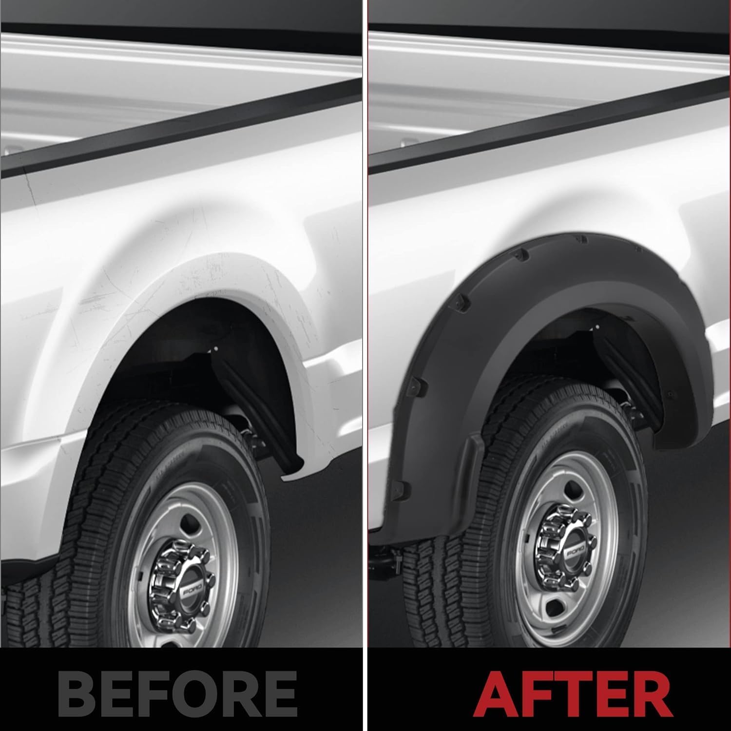 Maple4x4 2017-2022 Ford F250 F350 Superduty Pocket Style Riveted Fender Flares | Smooth Black Set of 4 - FF108