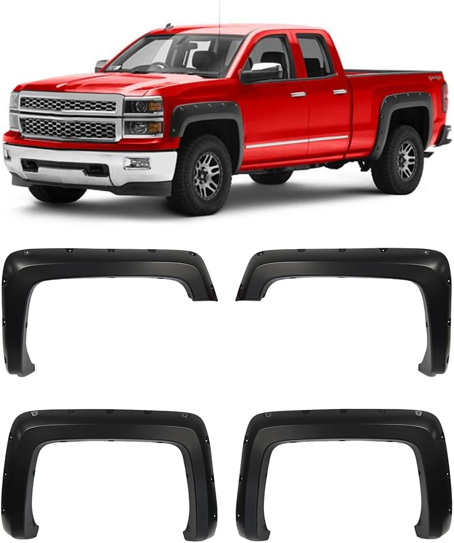 Maple4x4 2014-2018 Chevy Silverado 1500, 2015-2019 Chevy Silverado 2500 3500 6.5ft & 8ft Bed Pocket Bolt-Riveted Fender Flares (NOT FOR GMC SIERRA) - FF207