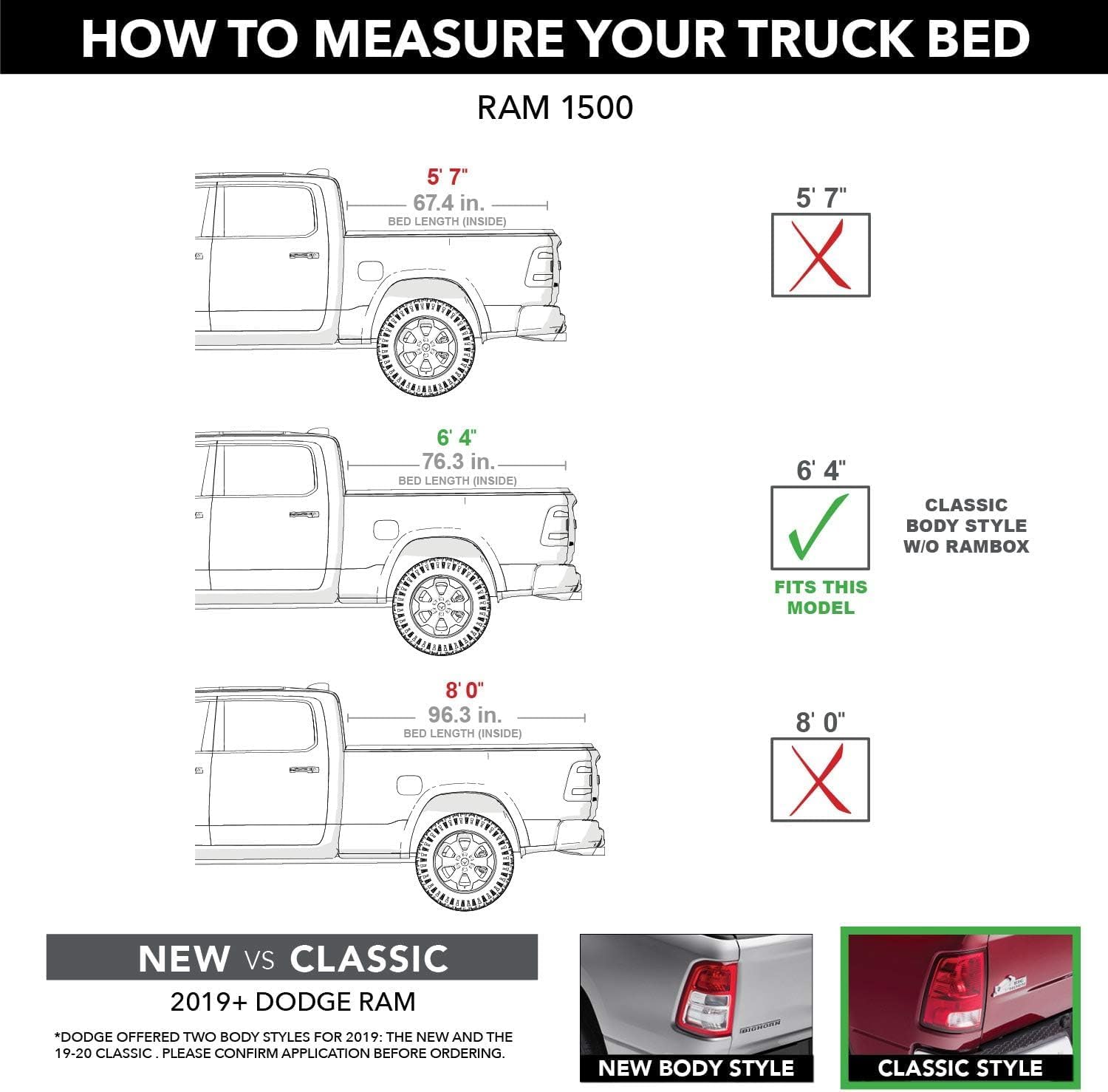 Hard Folding Truck Bed Tonneau Cover Compatible with Dodge Ram 1500 Classic & New(2002-2025) 2500&3500(2003-2025) 6.4ft Standard Box w/o Rambox, Tri Fold Style