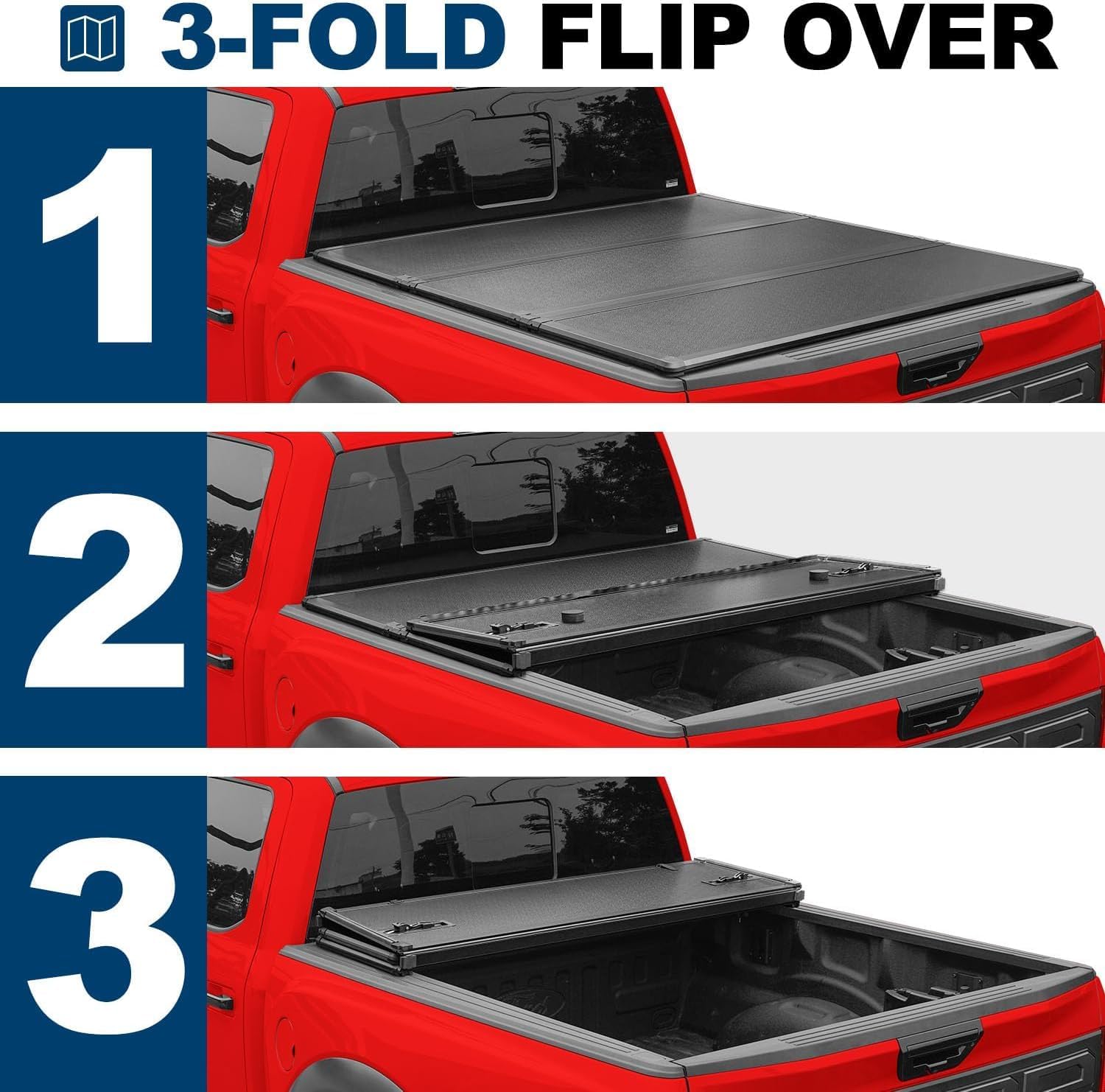Hard Tri-Fold Truck Bed Tonneau Cover for Chevy Silverado 1500 / GMC Sierra 1500 (2019-2024) New Body Style - Fits 6'7 (78.9-79.4") Bed