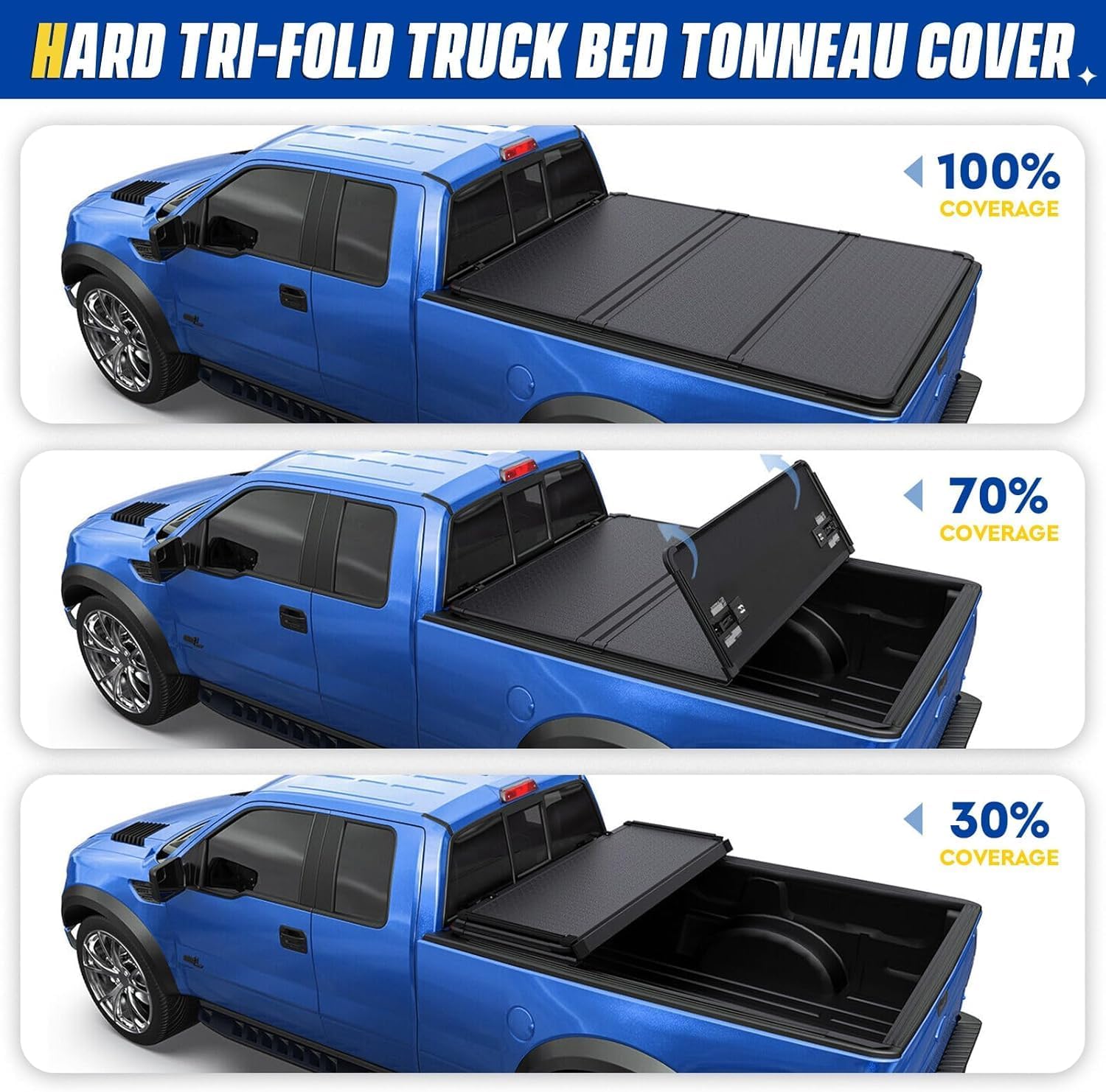 Hard Folding Truck Bed Tonneau Cover Compatible with Dodge Ram 1500 Classic & New(2002-2025) 2500&3500(2003-2025) 6.4ft Standard Box w/o Rambox, Tri Fold Style