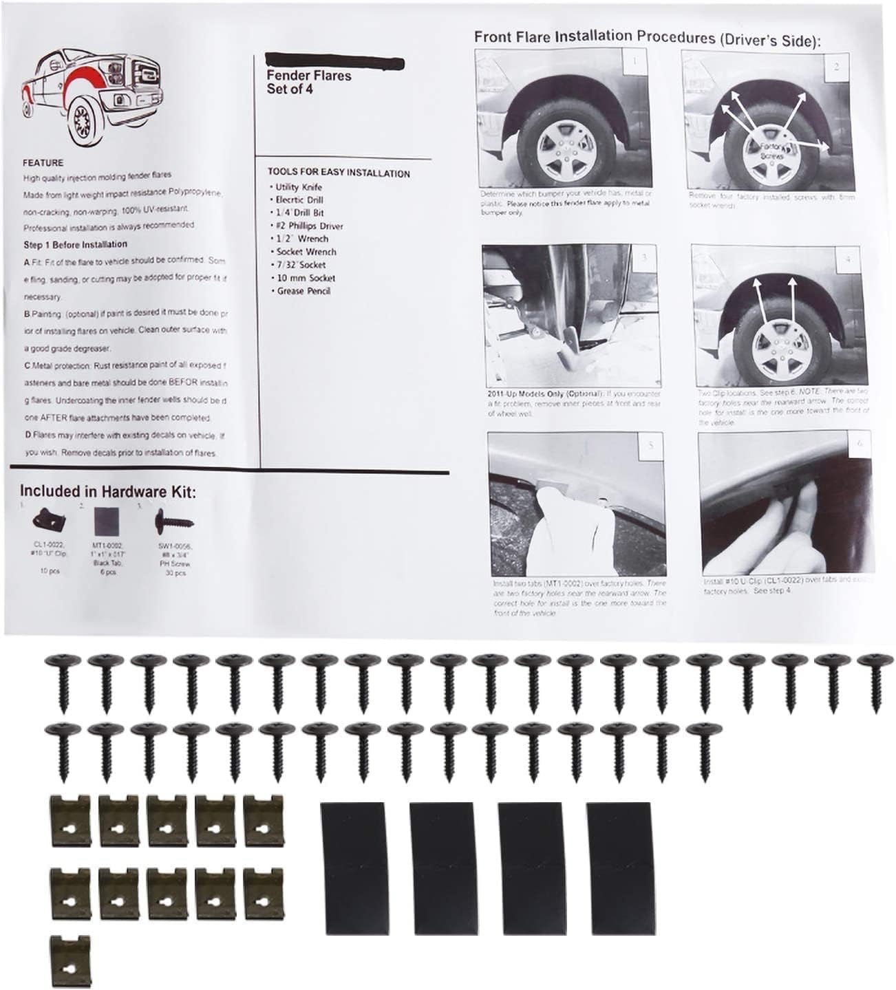 2009-2018 Ram 1500 & 2019-2022 Ram 1500 Classic Model Fender Flares – Factory Style OEM, Set of 4 (Excludes R&T Models, Fits Metal Bumper Only, Does NOT Fit New Body Style)