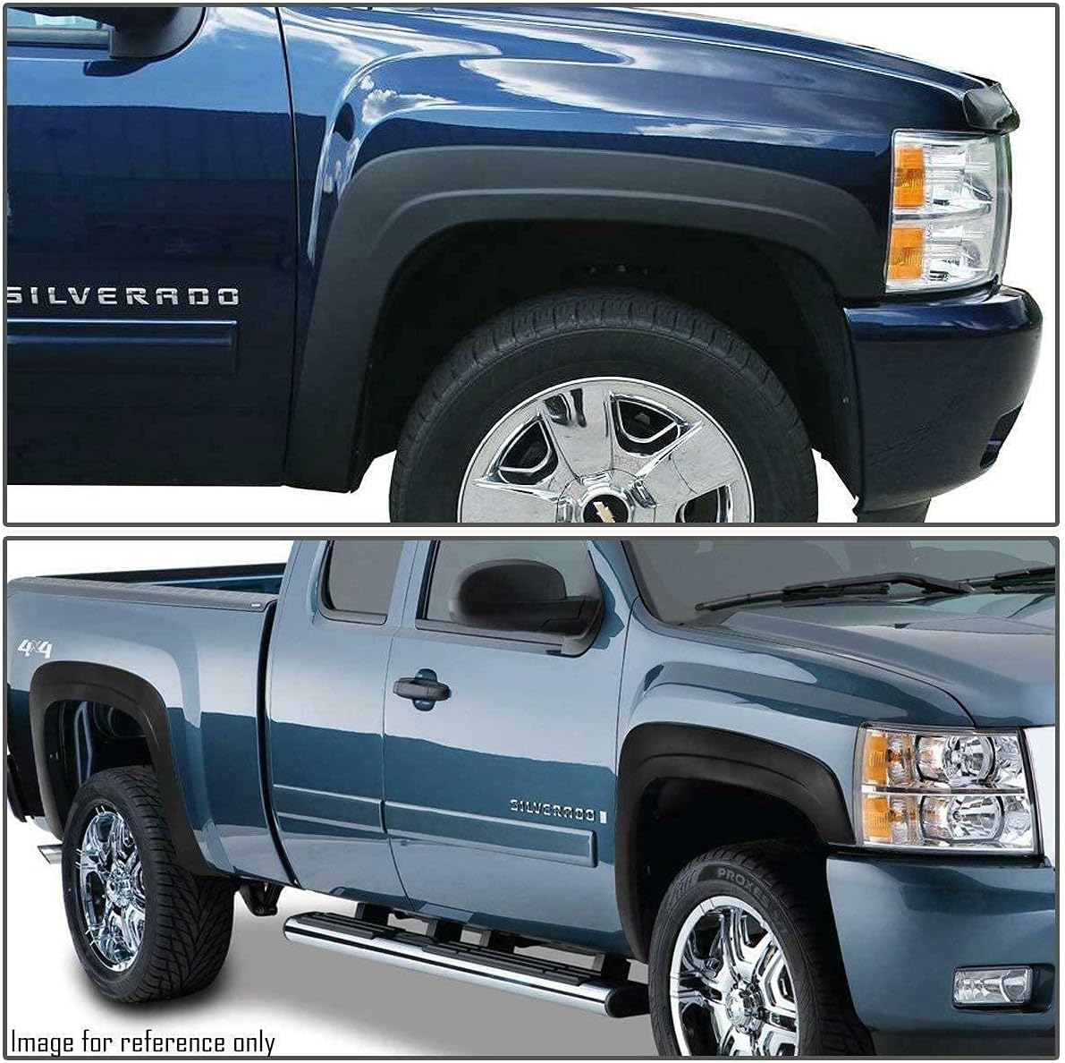 Discounted Demo Fender Flares with Minor Scratches | Maple4x4 2007-2013 Compatible with Chevy Silverado 1500 2500 3500 (5.8ft Short Box) Factory Style OEM Fender Flares Smooth Black Set of 4 (Not for GMC Sierra, 6.5ft & 8ft Box, or 2007 Classic) - OE205-1
