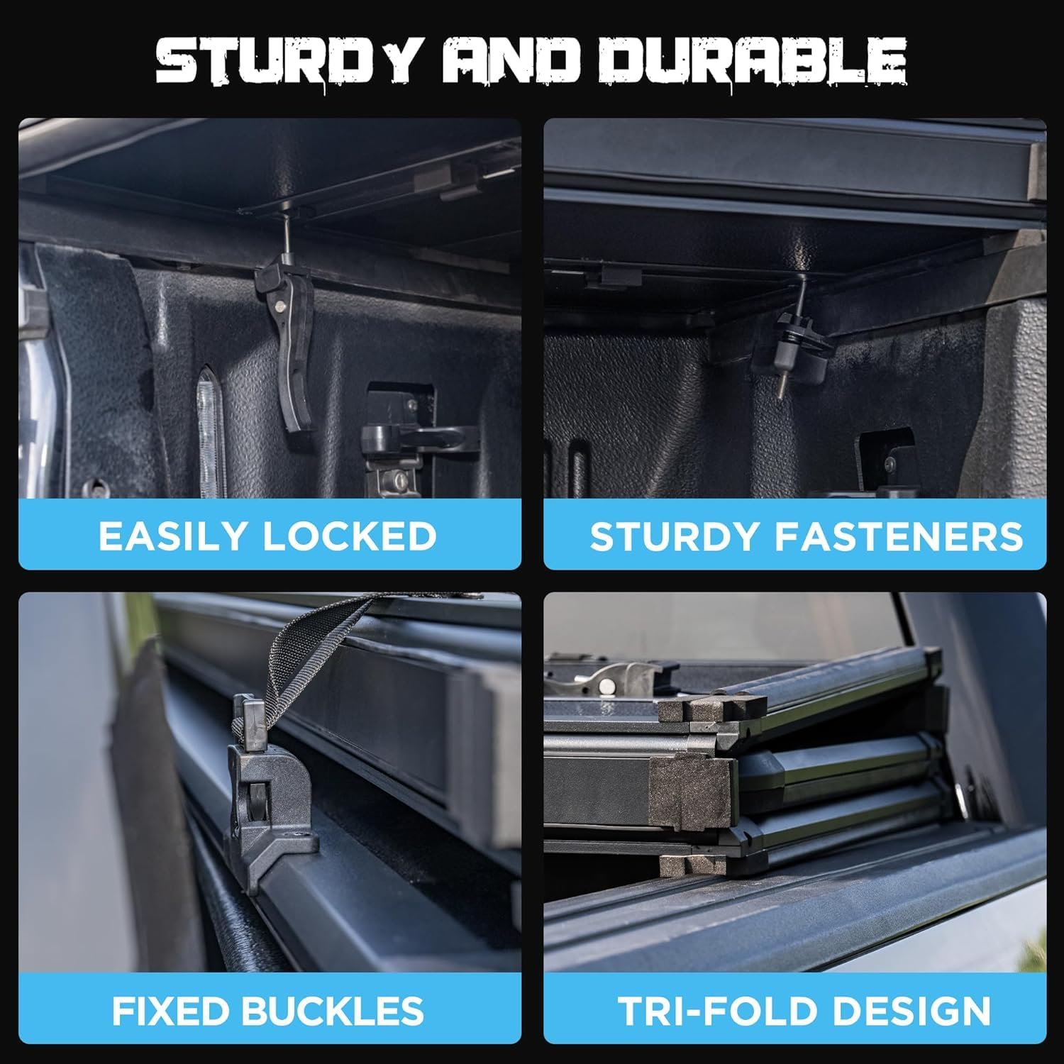 Hard Folding Truck Bed Tonneau Cover Compatible with Toyota Tundra 2022 2023 2024 2025 6.5ft Standard Box, Tri Fold Style