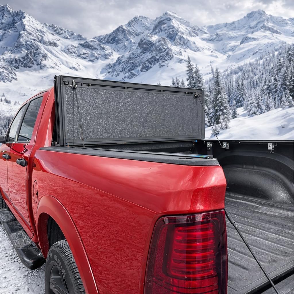 Maple4x4 2019-2026 Compatible with Ram 1500 6.4ft Hard Flush Tonneau Cover | Fits 2019-2026 Dodge Ram 1500 New Body 6.4ft Bed without RamBox (NOT for Classic) flush-mount aluminum Tri-fold Cover - LT018