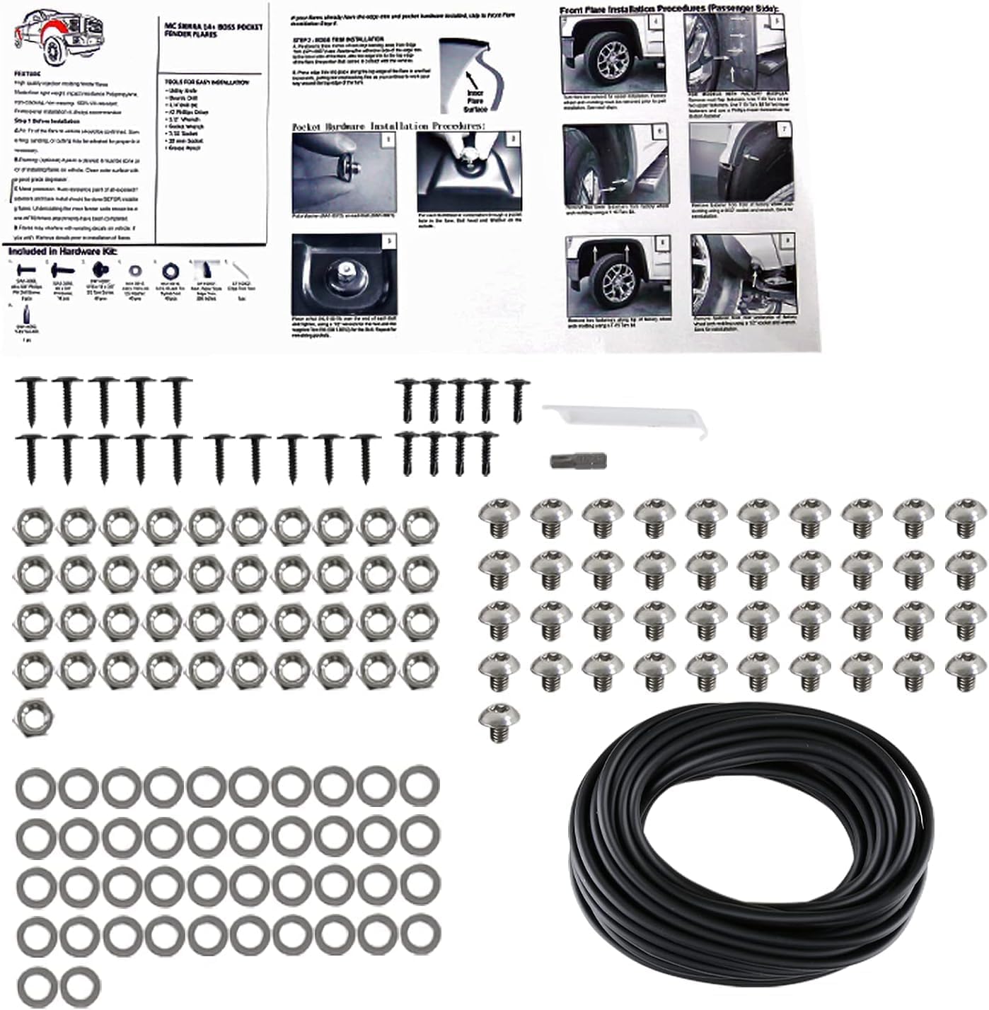 2016-2018 GMC Sierra 1500, Pocket Style Riveted Fender Flares | Smooth Black Set of 4