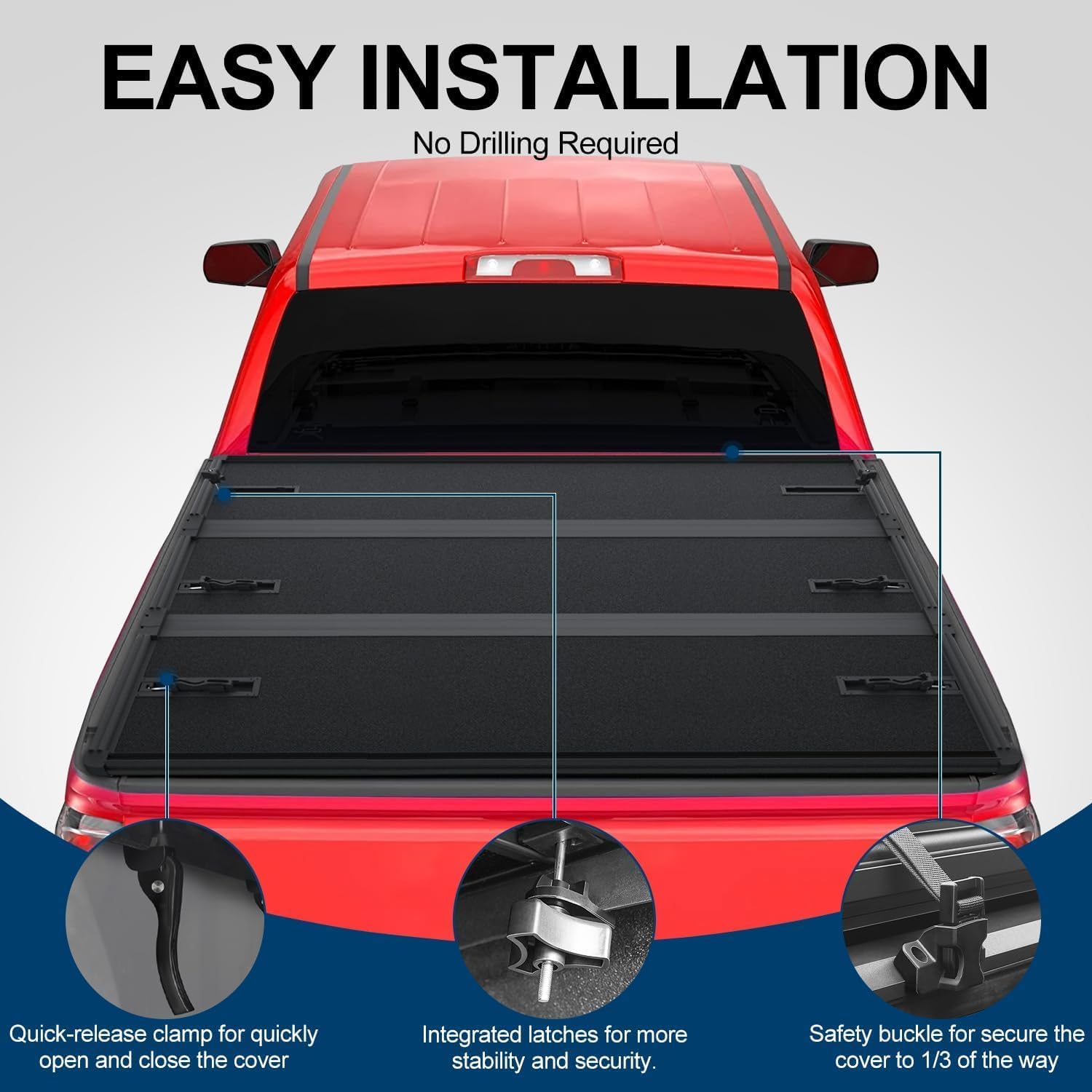 Hard Tri-Fold Truck Bed Tonneau Cover for Chevy Silverado 1500 / GMC Sierra 1500 (2019-2024) New Body Style - Fits 6'7 (78.9-79.4") Bed