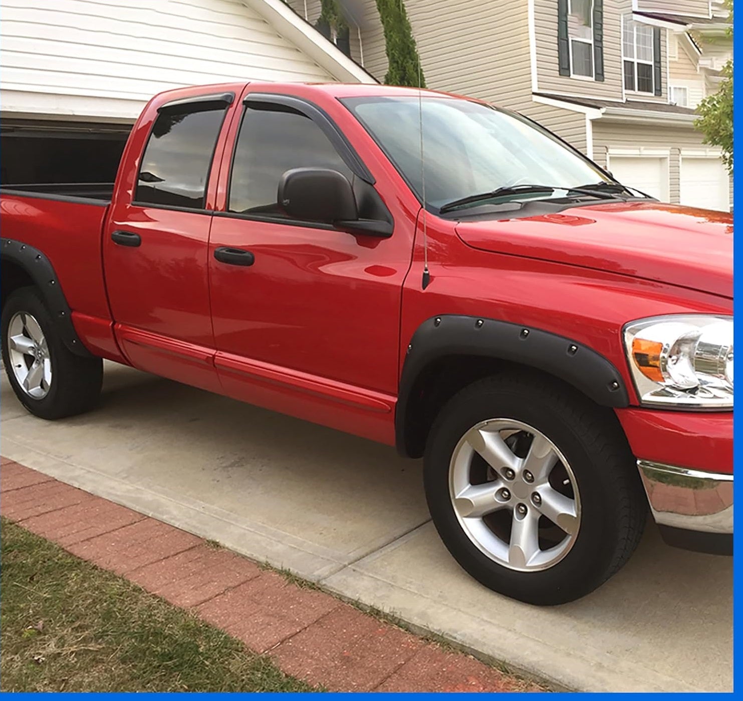 Discounted Demo Fender Flares with Minor Scratches | Maple4x4 2002-2008 Compatible with Dodge Ram 1500 2003-2009 Ram 2500 3500 Pocket Bolt-Riveted Style Fender Flares | Smooth Black Paintable - FF302-1