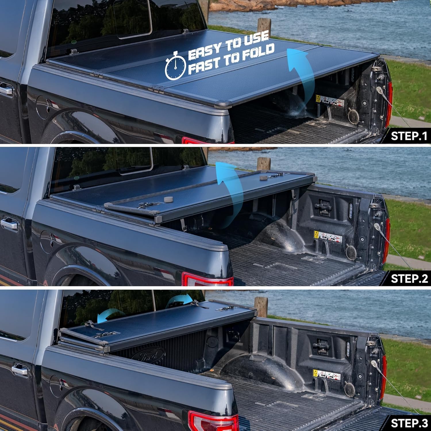 Hard Folding Truck Bed Tonneau Cover Compatible with Toyota Tundra 2022 2023 2024 2025 6.5ft Standard Box, Tri Fold Style