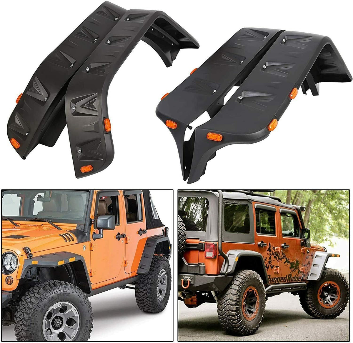 Maple4x4 2007-2018 Jeep JK Wrangler 2/4 Door Model Unlimited Rubicon Unlimited Pocket-Riveted Fender Flares