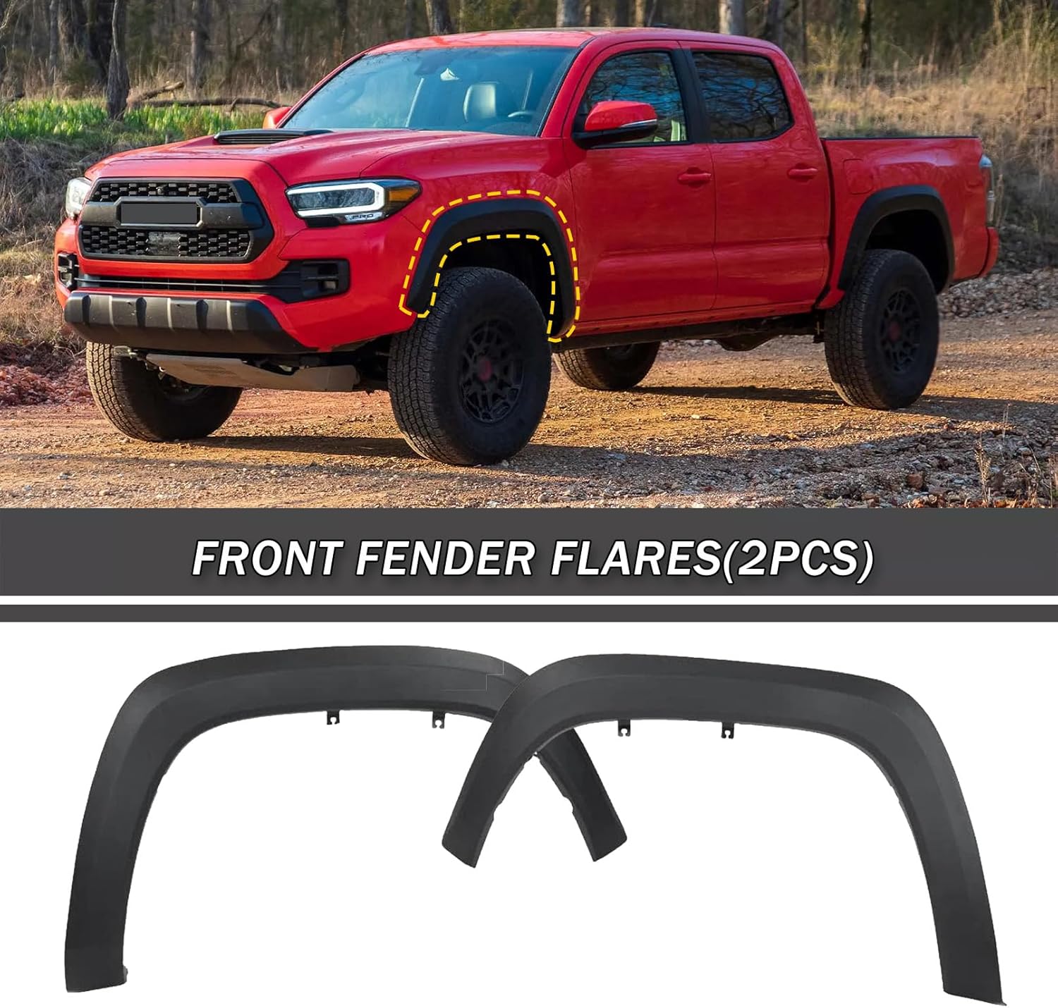 Maple4x4 2016-2023 Compatible with Toyota Tacoma Front Driver side and Front Passenger side OEM Style Fender Flares | Smooth Black Paintable, 2pcs - OE403