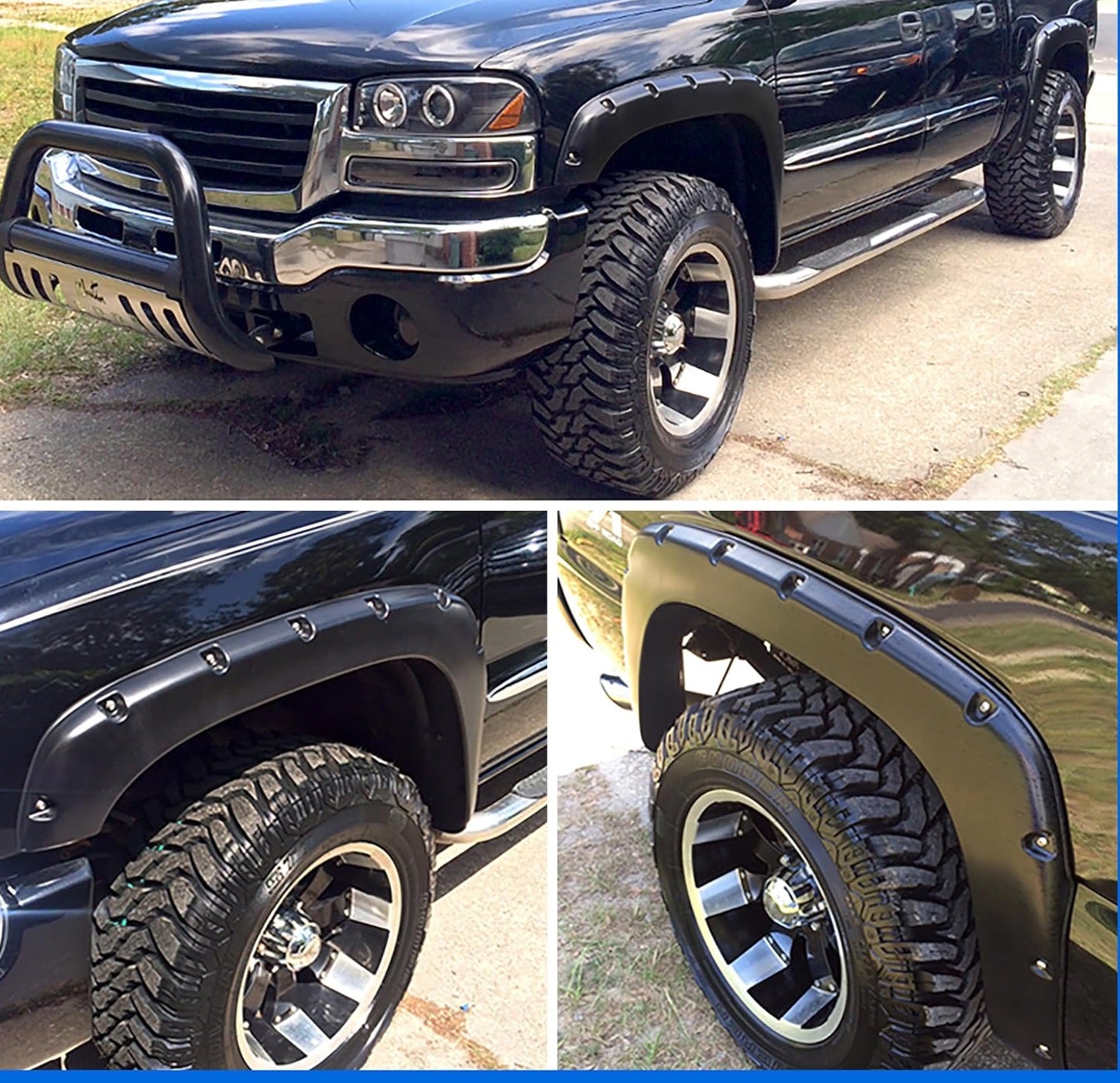 Maple4x4 1999-2006 Compatible with Chevy Silverado/GMC Sierra 1500 2500 3500 Pocket Bolt-Riveted Fender Flares | Smooth Matte Black Paintable Set of 4 - FF202