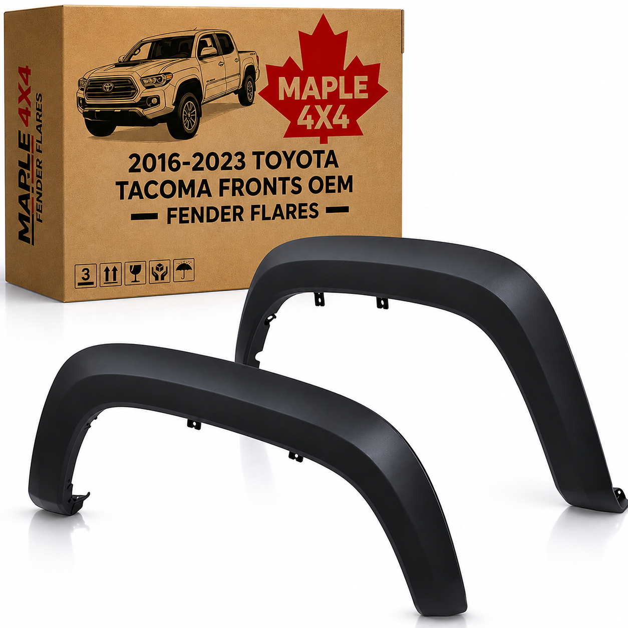 Maple4x4 2016-2023 Compatible with Toyota Tacoma Front Driver side and Front Passenger side OEM Style Fender Flares | Smooth Black Paintable, 2pcs - OE403