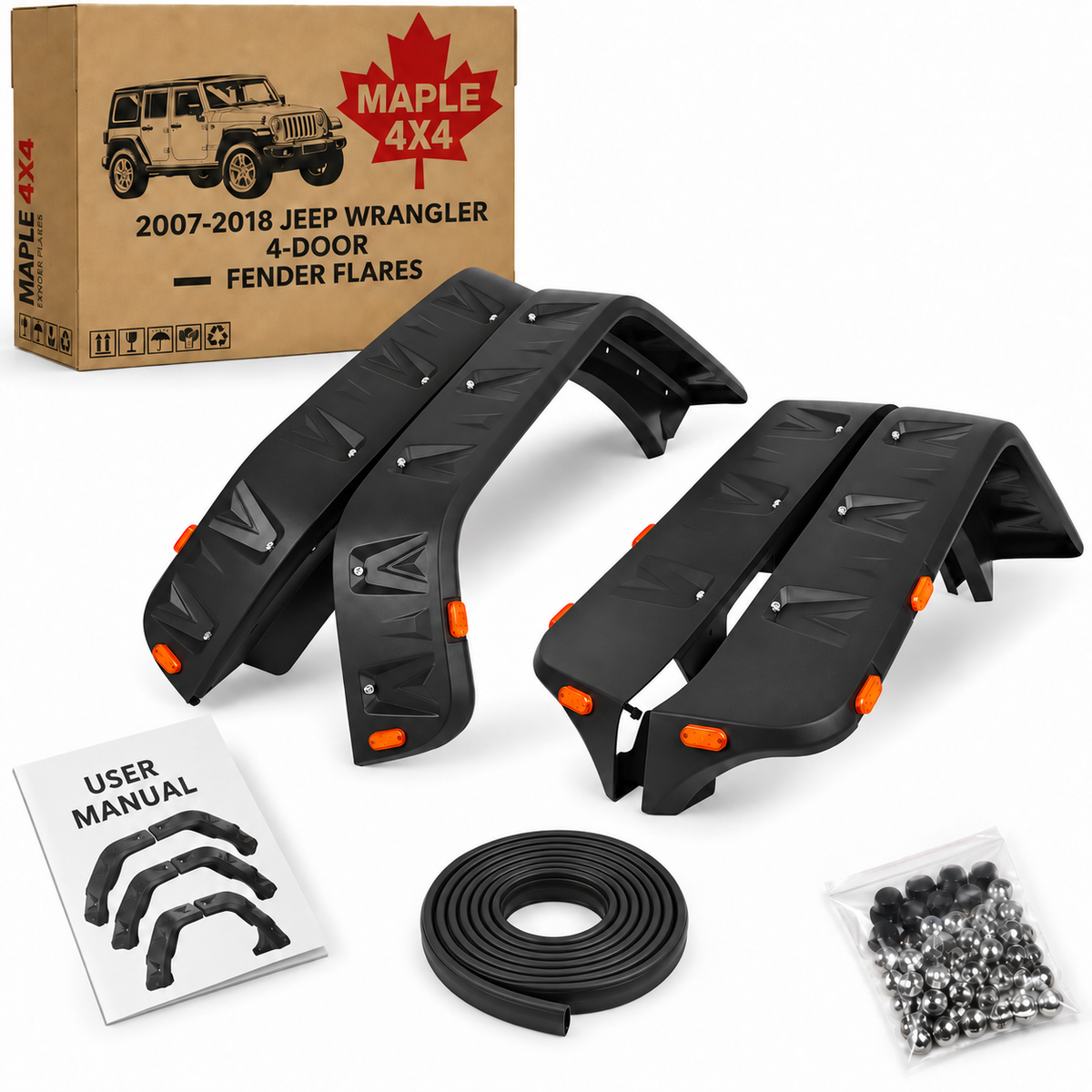 Maple4x4 2007-2018 Jeep JK Wrangler 2/4 Door Model Unlimited Rubicon Unlimited Pocket-Riveted Fender Flares