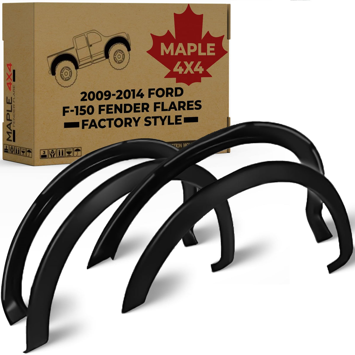 Maple4x4 Factory Style OEM Fender Flares Compatible with 2021-2023 Ford F-150 ( NOT for Raptors and Lightning models) | Smooth Black, Paintable, UV Protected, Set of 4 - OE111