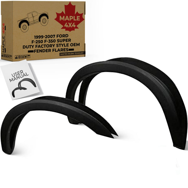 Maple4x4 1999-2007 F250 F350 Super Duty Factory Style OEM Fender Flares | Slightly Textured Black Paintable - OE104
