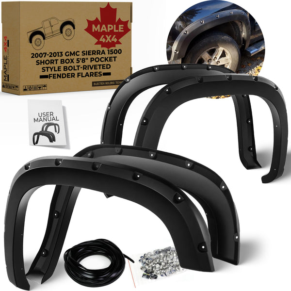 2007-2013 GMC Sierra 1500 Pocket Style Riveted Fender Flares Fits All size box