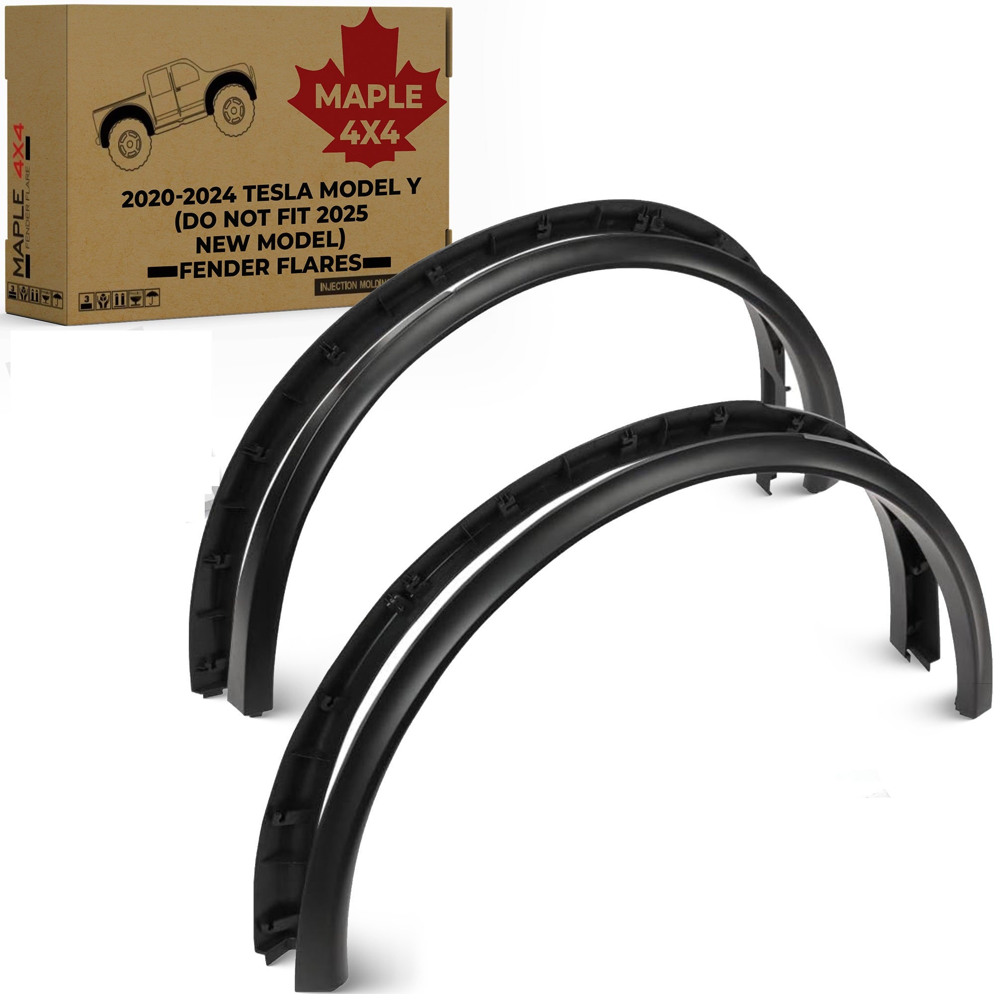 Maple4x4 Fender Flares Compatible with 2020-2024 Tesla Model Y (DO NOT Fit 2025 New Model) | Black Set of 4