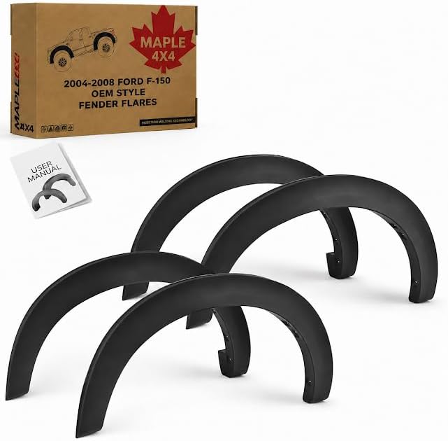 Maple4x4 2004-2008 Compatible with Ford F-150 Factory Style OEM Fender Flares | Not for Heritage Model | Black, Durable, Paintable Set of 4 - OE101