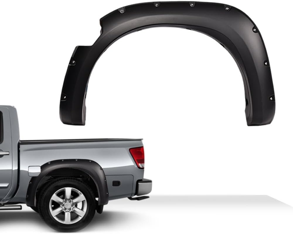Maple4x4 2004-2015 Compatible with Nissan Titan (WITHOUT Bedside Lockbox) Pocket Riveted Fender Flares | Smooth Black Paintable, Set of 4 - FF701