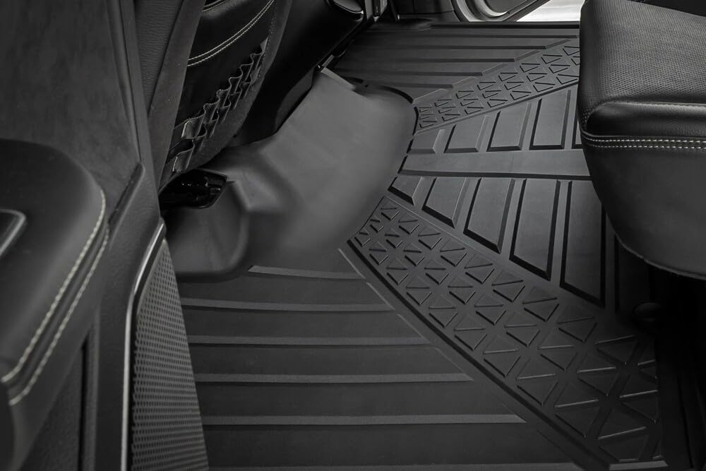 Floor Mats Fit 2019-2024 Ram 1500 Crew Cab (Includes 1500 TRX 2021-24), Custom Fit TPE All Weather | Non-Slip Textured Surface | Front and Rear Row - 3pcs Black
