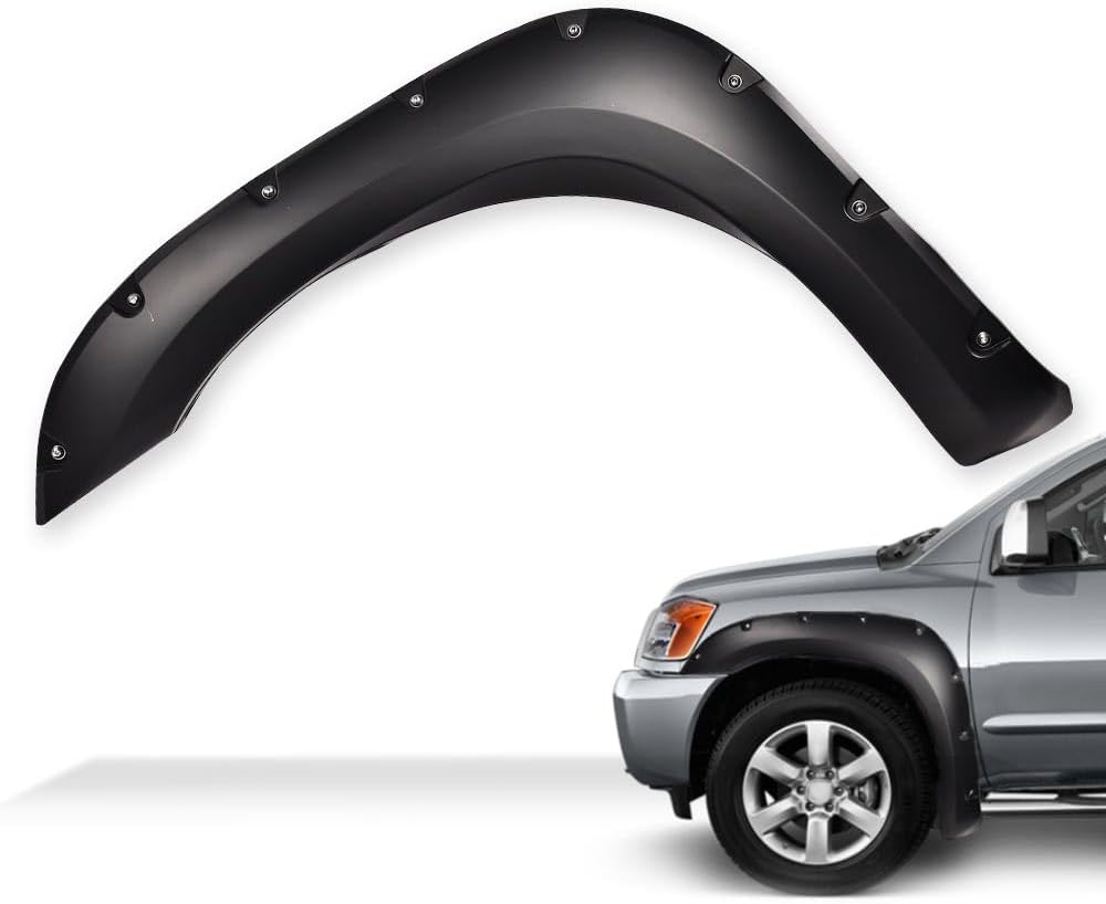 Maple4x4 2004-2015 Compatible with Nissan Titan (WITHOUT Bedside Lockbox) Pocket Riveted Fender Flares | Smooth Black Paintable, Set of 4 - FF701