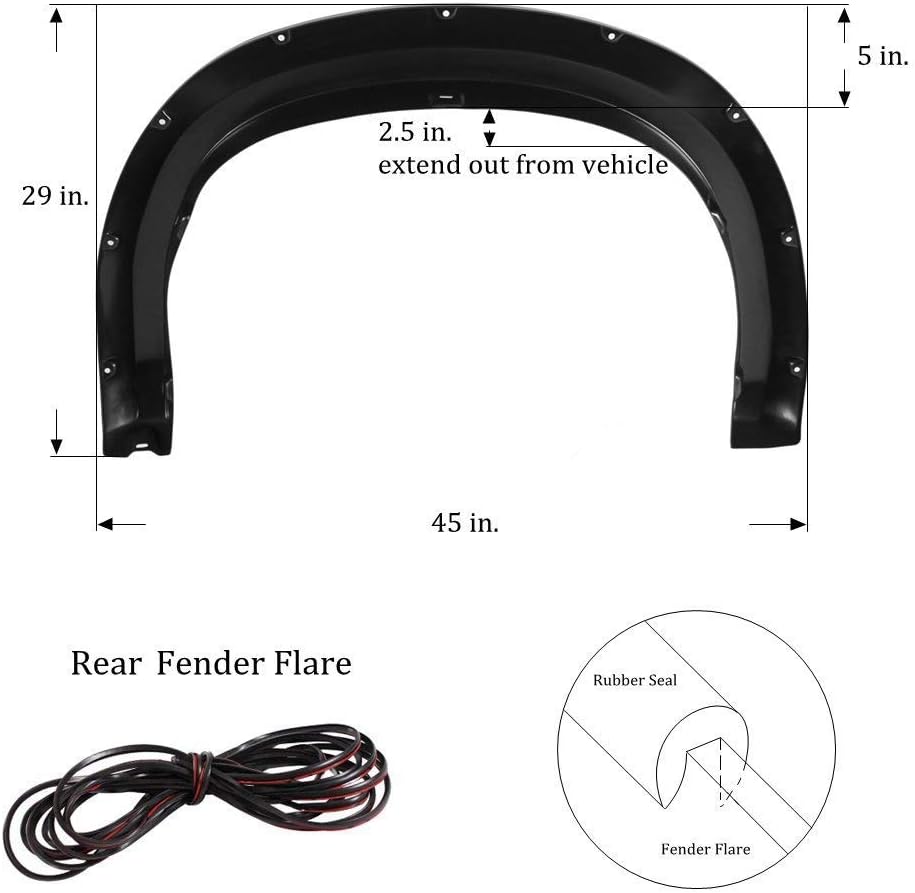 Maple4x4 2014–2020 Compatible with Toyota Tundra Pocket Style Riveted Fender Flares | Smooth Black Paintable – 4 Piece Set - FF404
