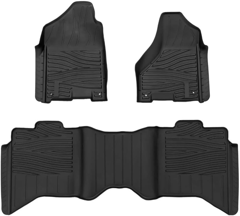 Floor Mats Fit Ram 1500 Crew Cab 2012-2018 & Classic Model (2019-24) | Custom Fit TPE All Weather | Non-Slip Textured Surface | Front and Rear Row - 3pcs Black