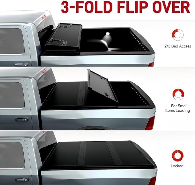 Hard Folding Truck Bed Tonneau Cover Compatible with Ford Super Duty 6.9 FT Standard Box, 1999-2025 F250 F350 F-250 F-350, Tri Fold Style