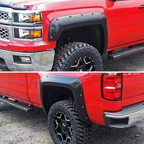Maple4x4 2007-2013 Chevy Silverado 1500/2500/3500 Model Pocket-Style Riveted Fender Flares (6.5ft & 8ft Bed) – Smooth Black, Paintable (Does NOT Fit GMC Sierra Models) - FF203