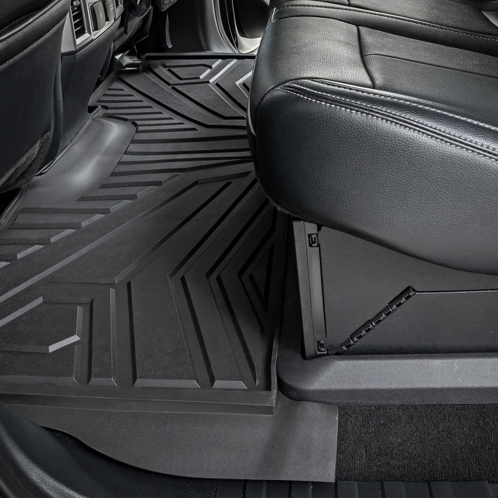 Floor Mats Fits for 2017-2025 Ford F-250/F-350 Super Duty Crew Cab | Custom Fit TPE All Weather | Non-Slip Textured Surface | Front and Rear Row - 3pcs Black