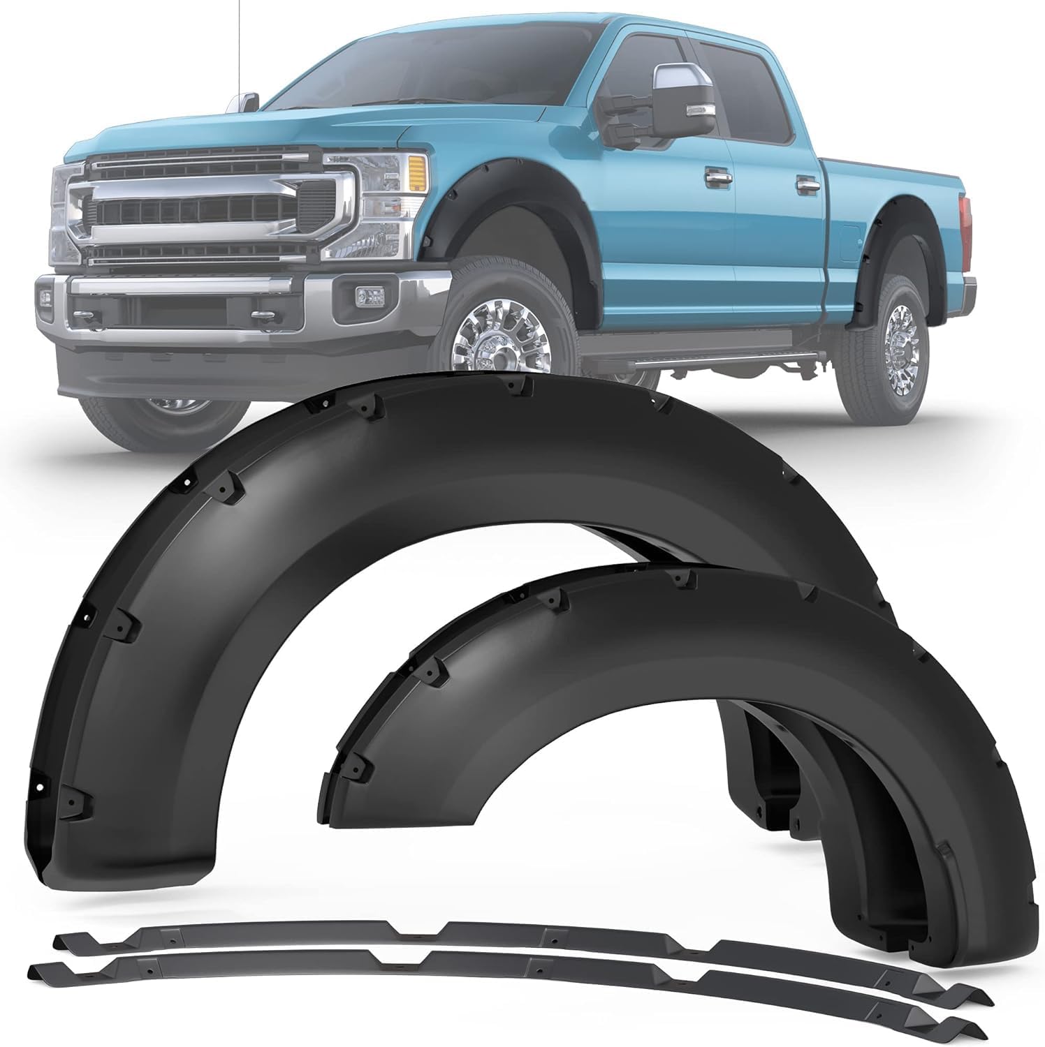 2017-2022 Ford F250 F350 Superduty Pocket Style Riveted Fender Flares | Smooth Black Set of 4