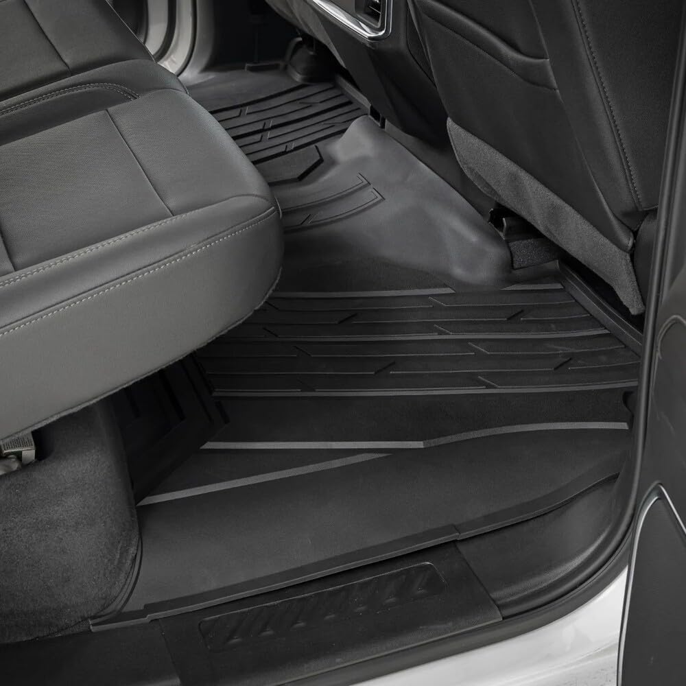 Floor Mats Fits for 2019-2025 Chevy Silverado/GMC Sierra 1500 & 2020-25 Sierra 2500/3500 HD Crew Cab | Custom Fit TPE All Weather | Non-Slip Textured Surface | 3pcs Black
