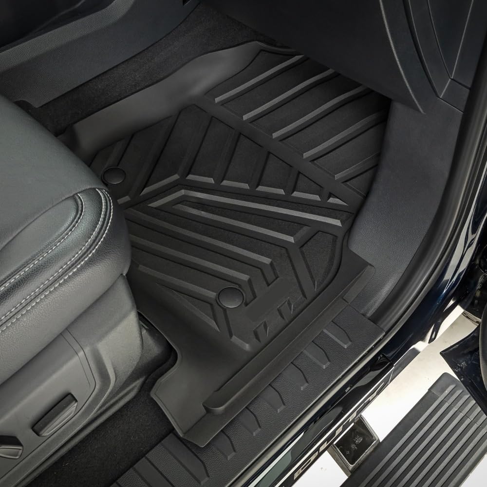 Floor Mats Fits for 2017-2025 Ford F-250/F-350 Super Duty Crew Cab | Custom Fit TPE All Weather | Non-Slip Textured Surface | Front and Rear Row - 3pcs Black