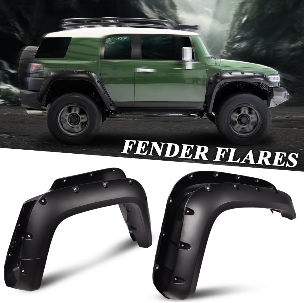 Maple4x4 2007-2014 Compatible with Toyota FJ Cruiser Pocket Riveted Fender Flares | Smooth Black Paintable Set of 4 - FF405