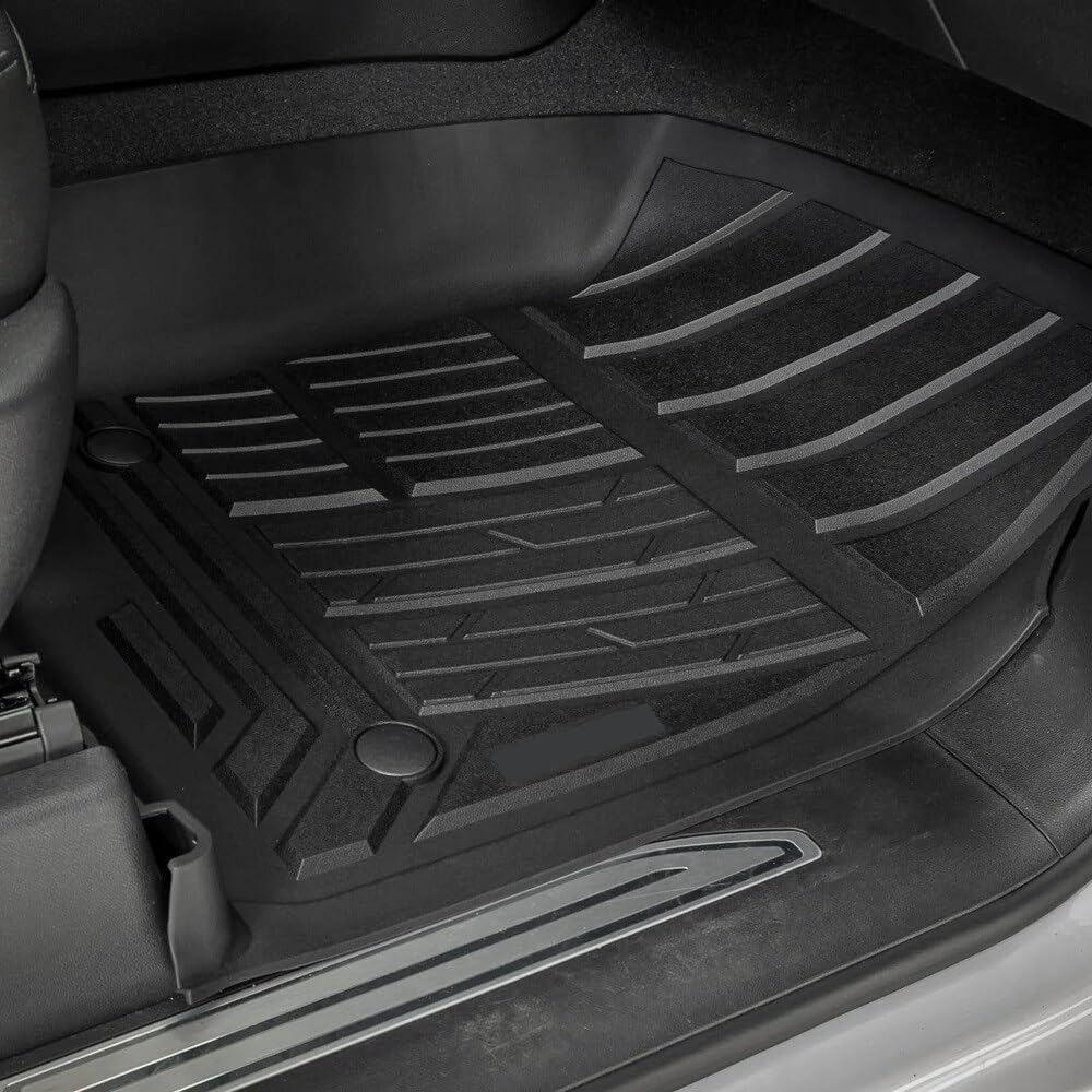 Floor Mats Fits for 2019-2025 Chevy Silverado/GMC Sierra 1500 & 2020-25 Sierra 2500/3500 HD Crew Cab | Custom Fit TPE All Weather | Non-Slip Textured Surface | 3pcs Black