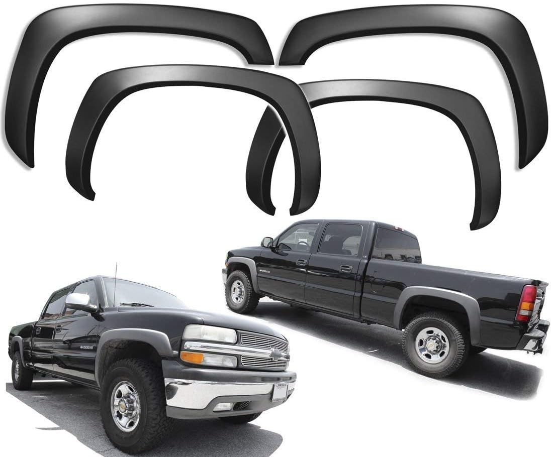 Discounted Demo Fender Flares with Minor Scratches | Maple4x4 1999-2006 Chevy Silverado & GMC Sierra Factory Style OEM Fender Flares | Black Paintable Set of 4 (Excludes Dually Models & SLE) - OE201-1