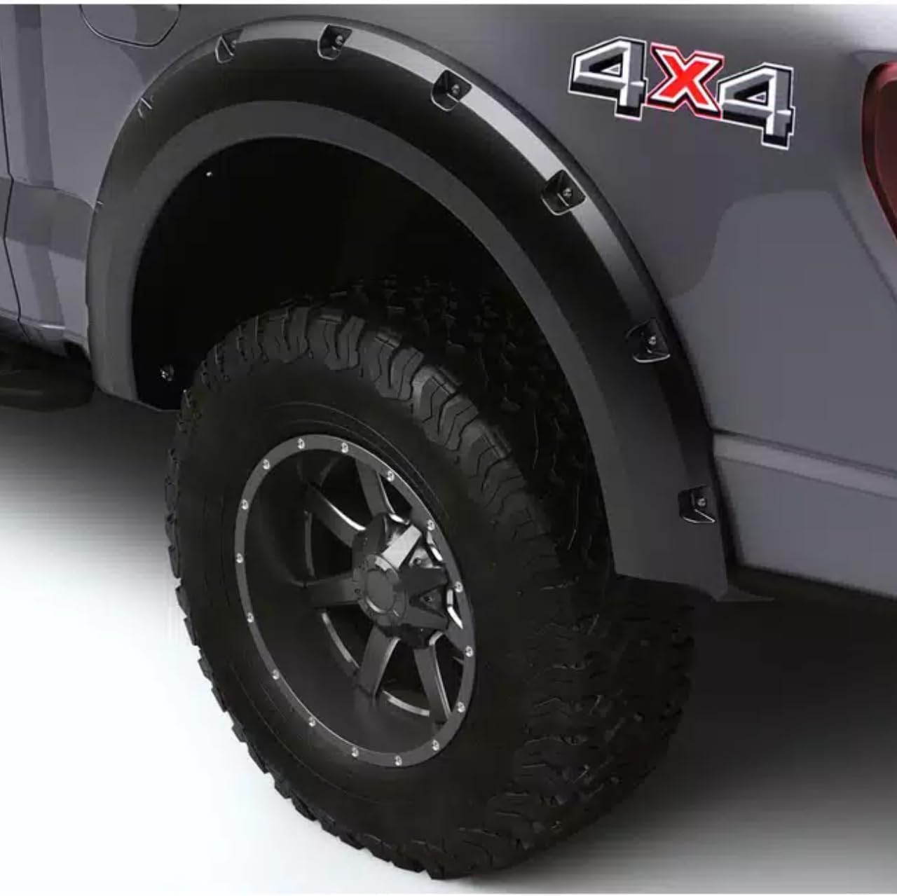 2021-2024 Ford F-150 (Excludes Lightning)  Pocket/Rivet Style Front & Rear Fender Flares, 4-Piece Set, Black