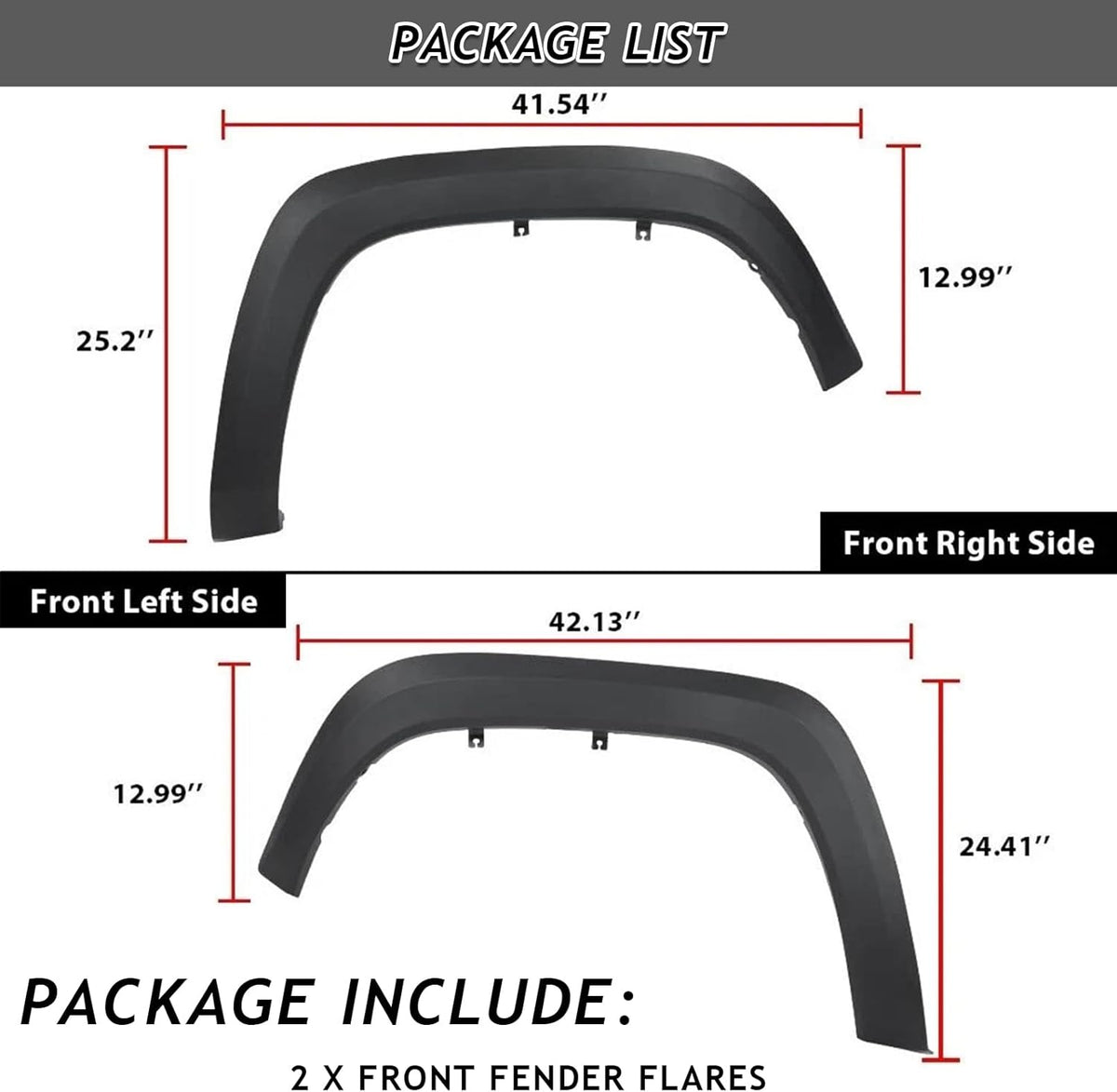 Maple4x4 2016-2023 Compatible with Toyota Tacoma Front Driver side and Front Passenger side OEM Style Fender Flares | Smooth Black Paintable, 2pcs - OE403