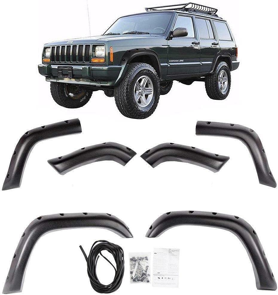 Maple4x4 1984-2001 Jeep Cherokee XJ 4-Door Pocket Riveted Fender Flares (Not for Models with Side Skirt) | Black Textured 6Pcs - FF801